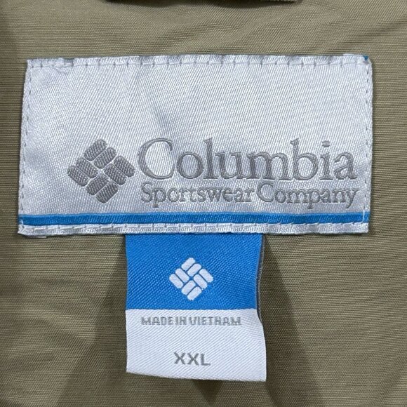 90s Y2K Columbia Dad Jacket Tan Lightweight Hooded Jacket Zip Pockets Mens 2XL - Picture 3 of 14
